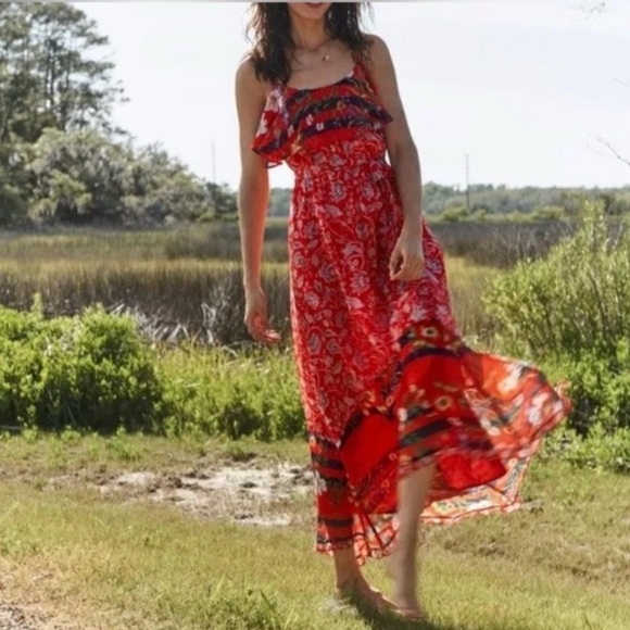 Anthropologie Red Floral Maxi Dress - Picture 5 of 10
